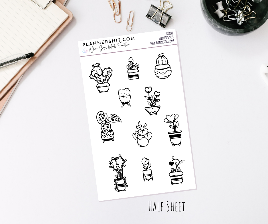 Half Sheet Planner Stickers - Plant Doodles