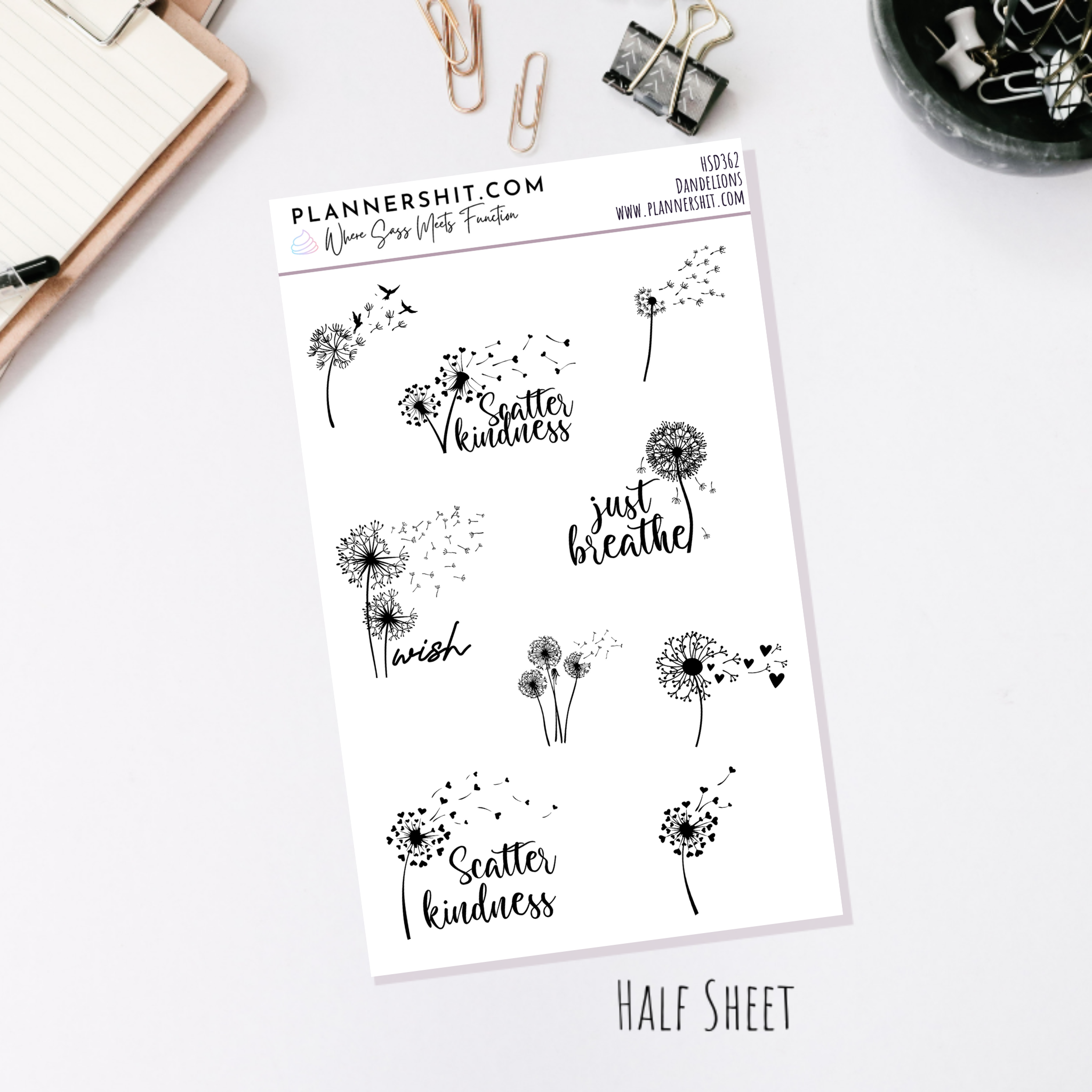 Half Sheet Planner Stickers - Dandelions