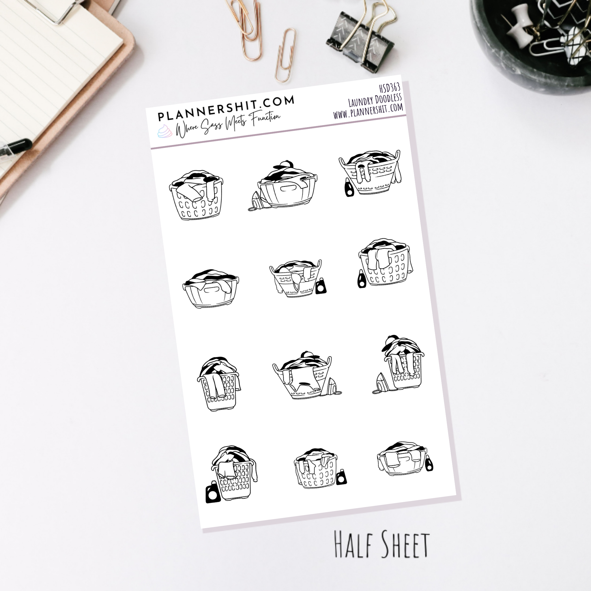 Half Sheet Planner Stickers - Laundry Doodles