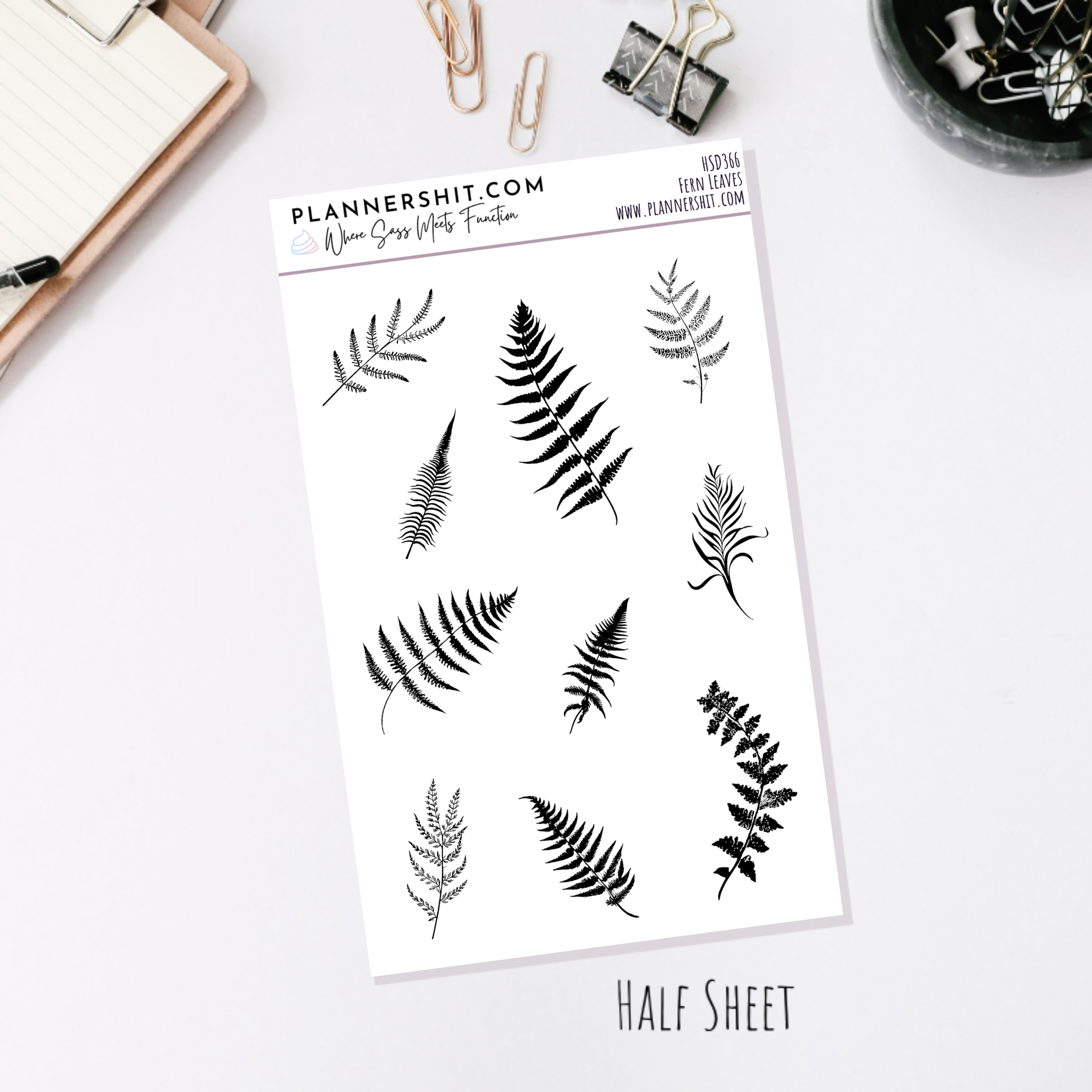 Half Sheet Planner Stickers - Fern Leaves