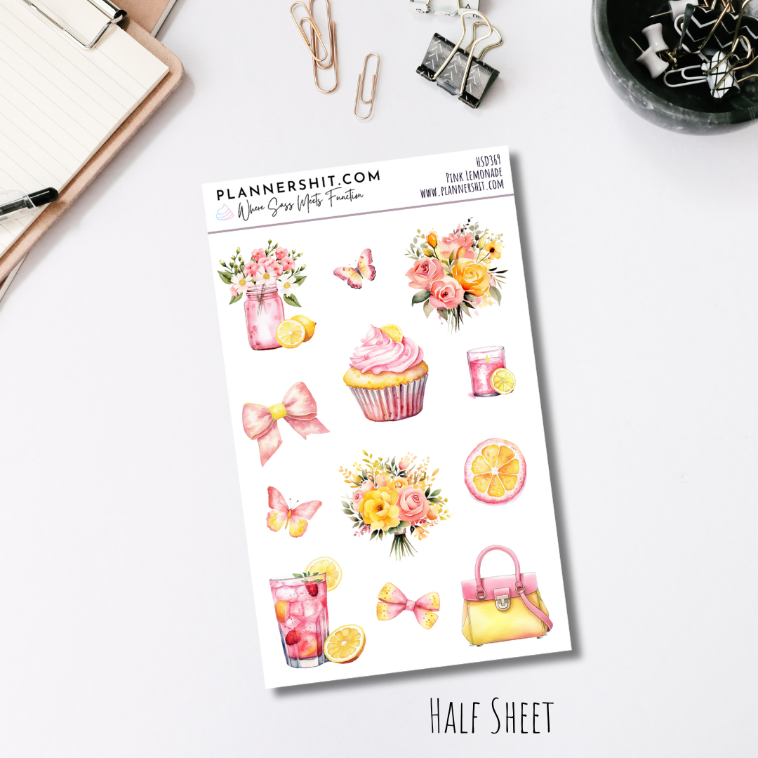 Half Sheet Planner Stickers - Pink Lemonade
