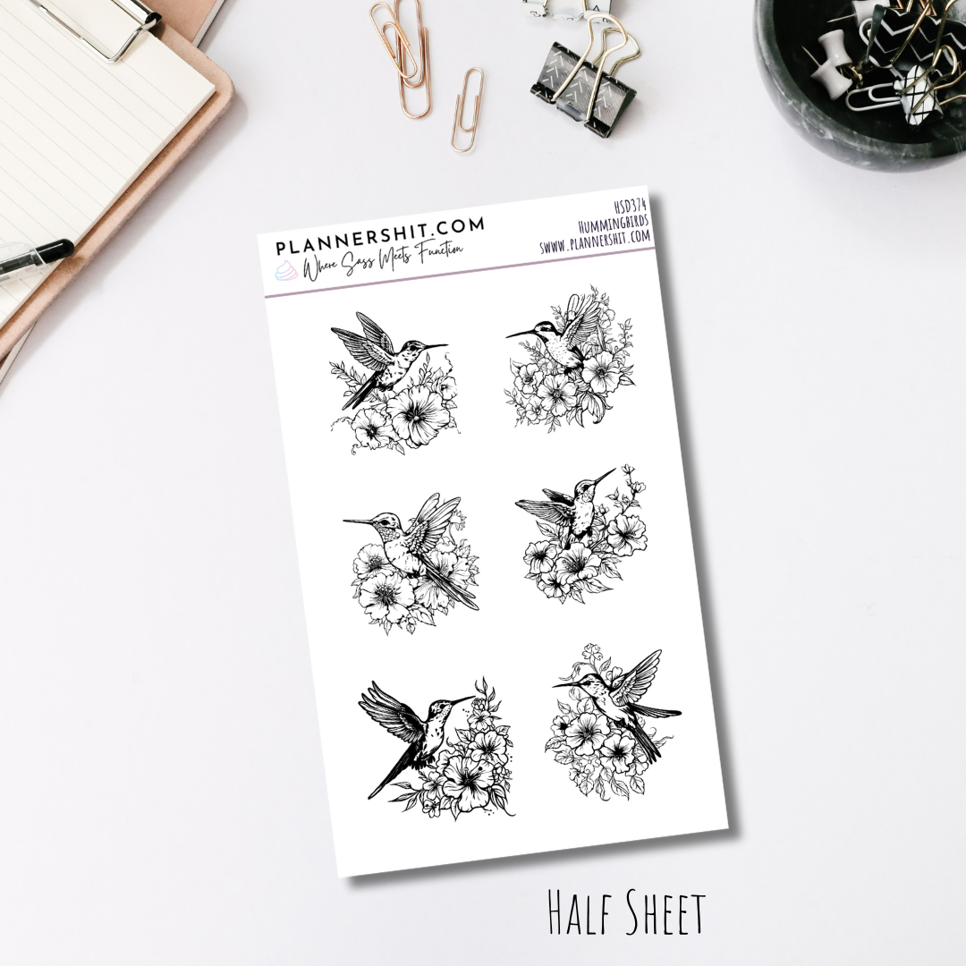 Half Sheet Planner Stickers - Hummingbirds