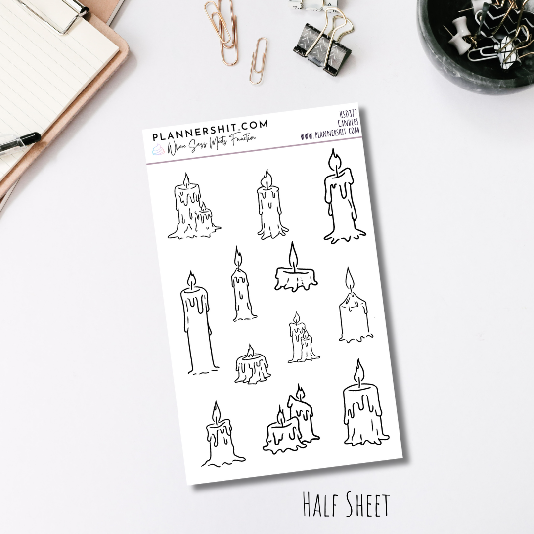 Half Sheet Planner Stickers - Candles