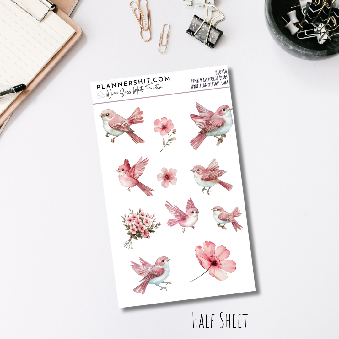 Half Sheet Weekly Mini Kit - Pink Watercolor Birds