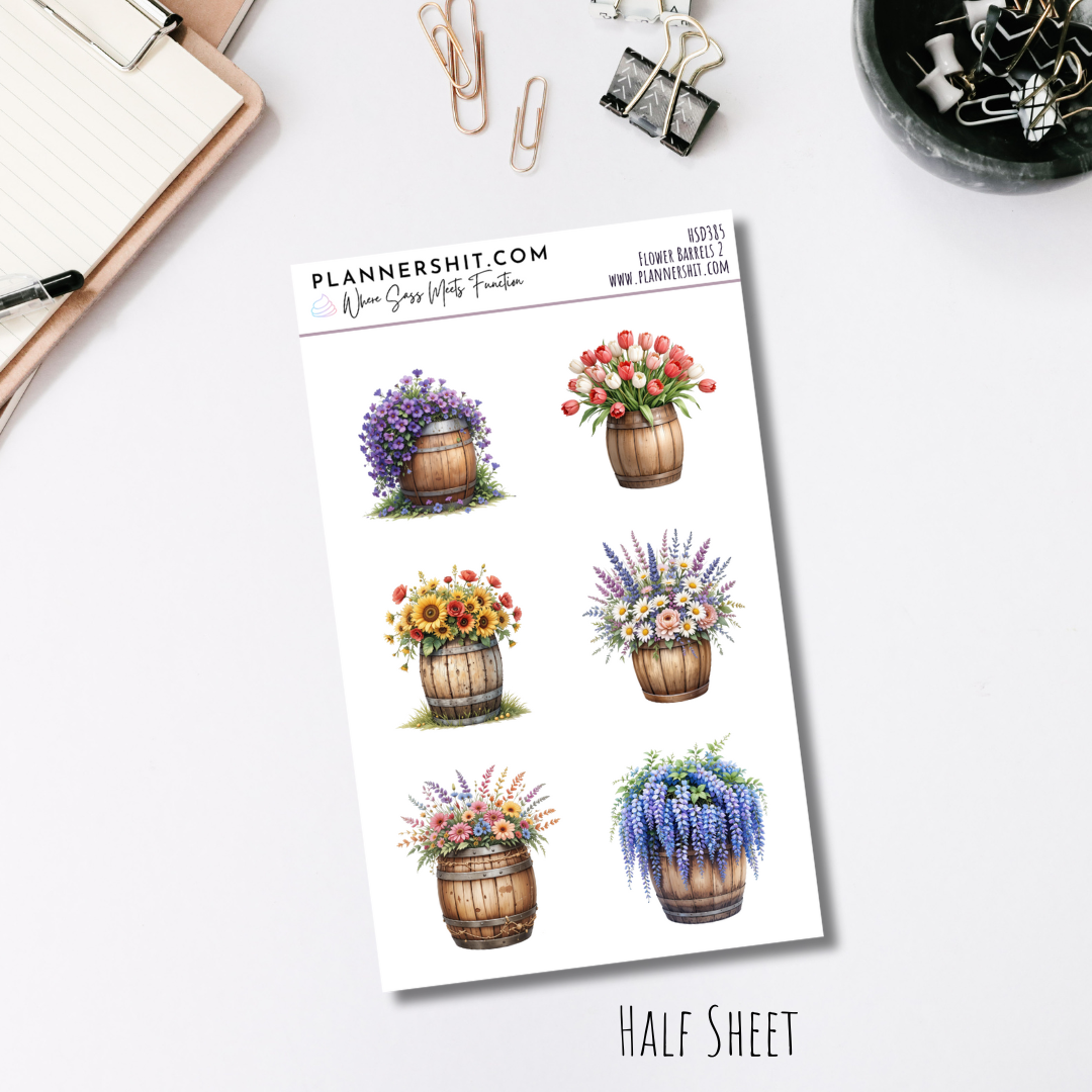 Half Sheet Planner Stickers - Flower Barrels 2