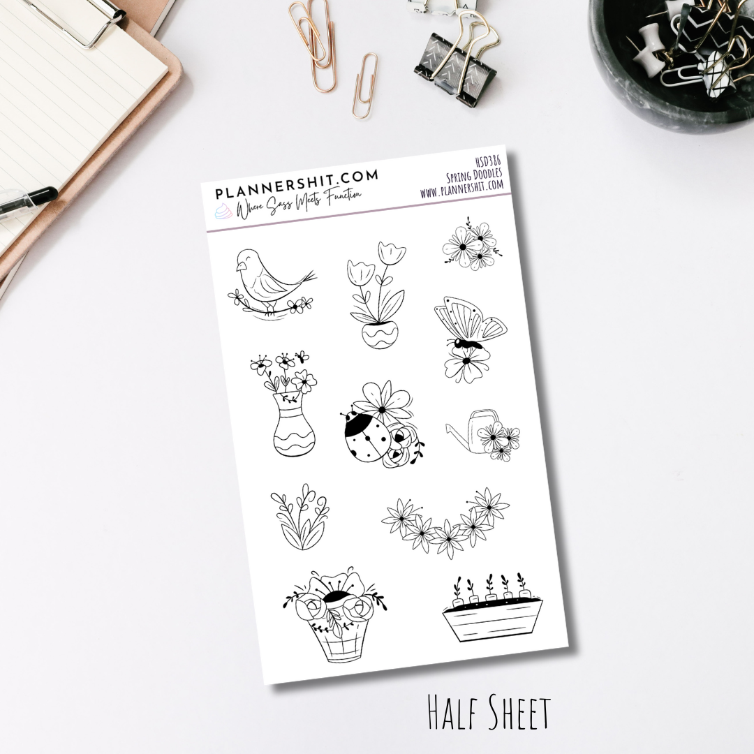 Half Sheet Planner Stickers - Spring Doodles
