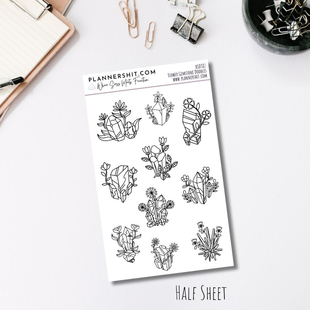 Half Sheet Planner Stickers - Flower Gemstone Doodles