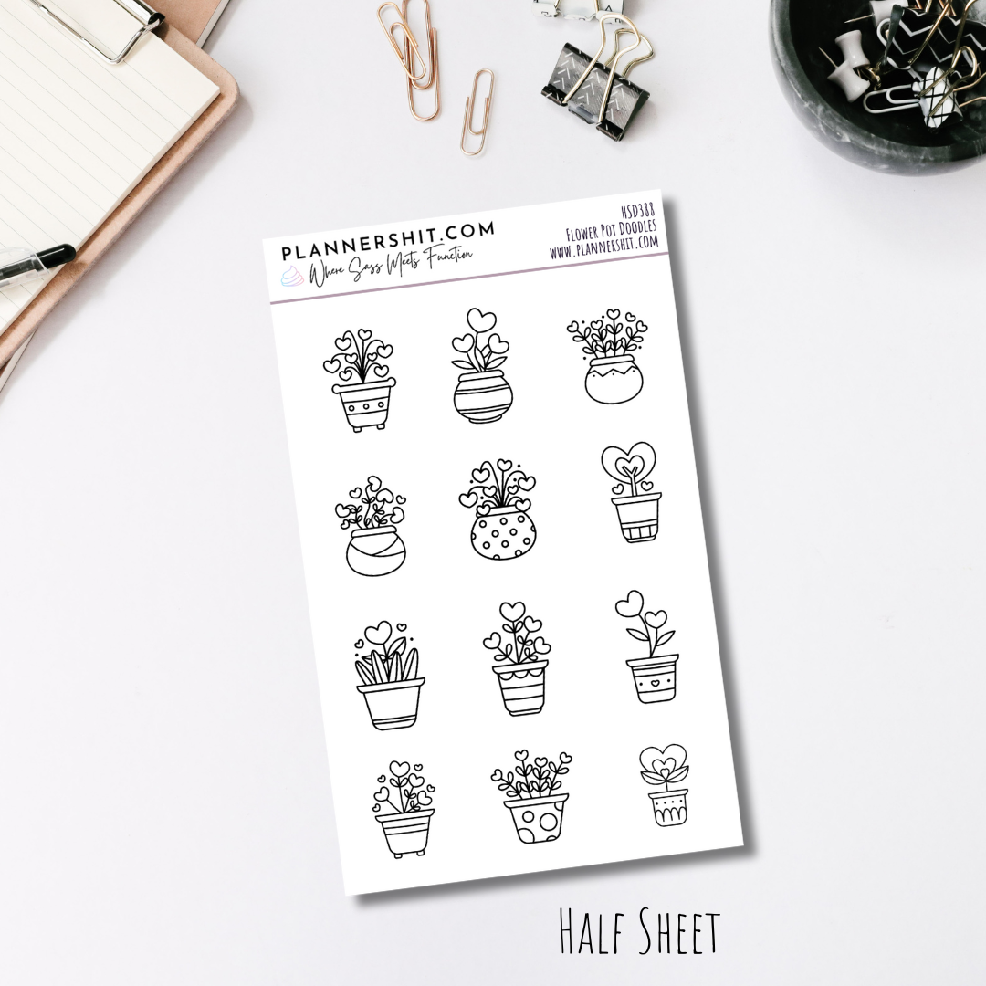 Half Sheet Planner Stickers - Flower Pot Doodles