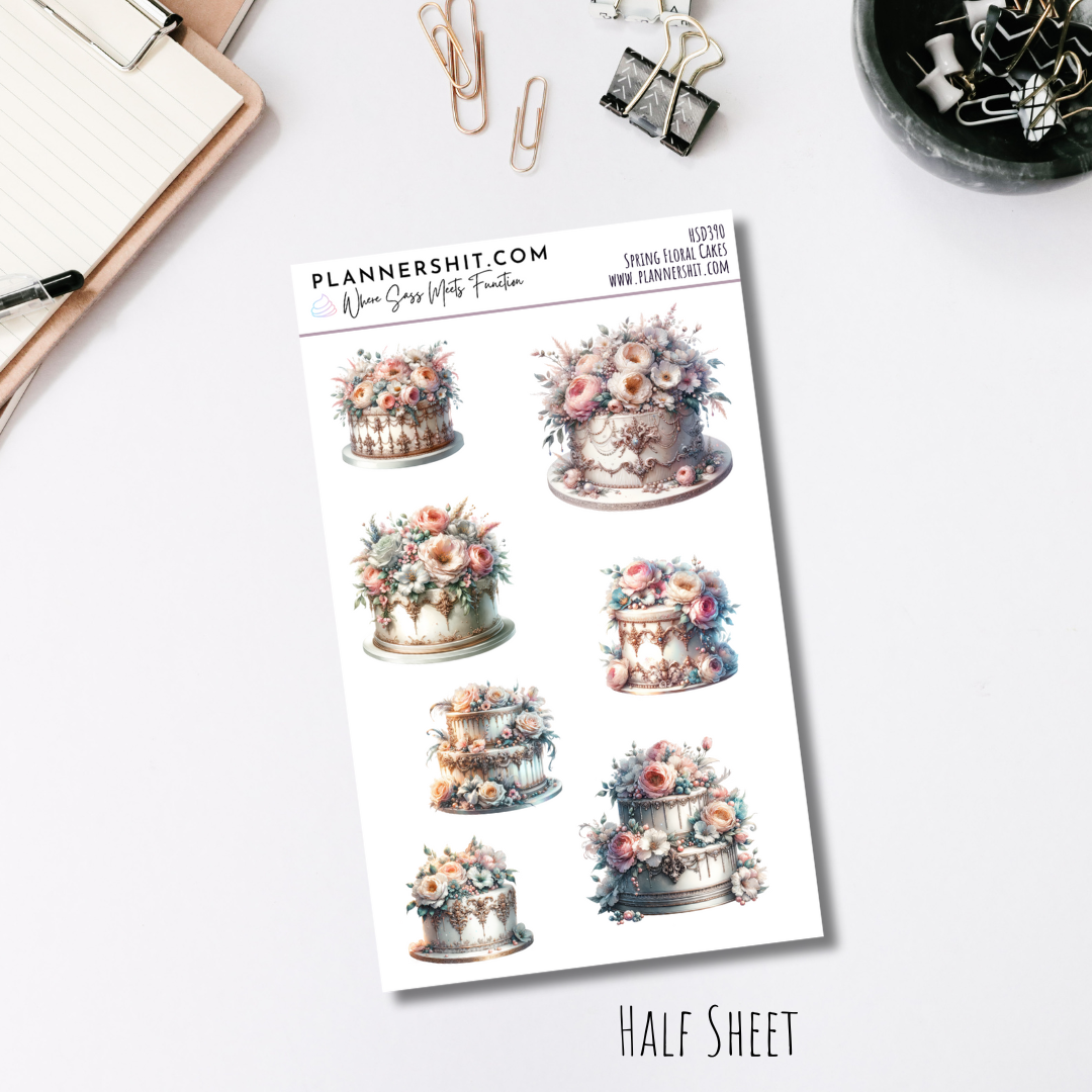 Half Sheet Planner Stickers - Spring Floral Cakes