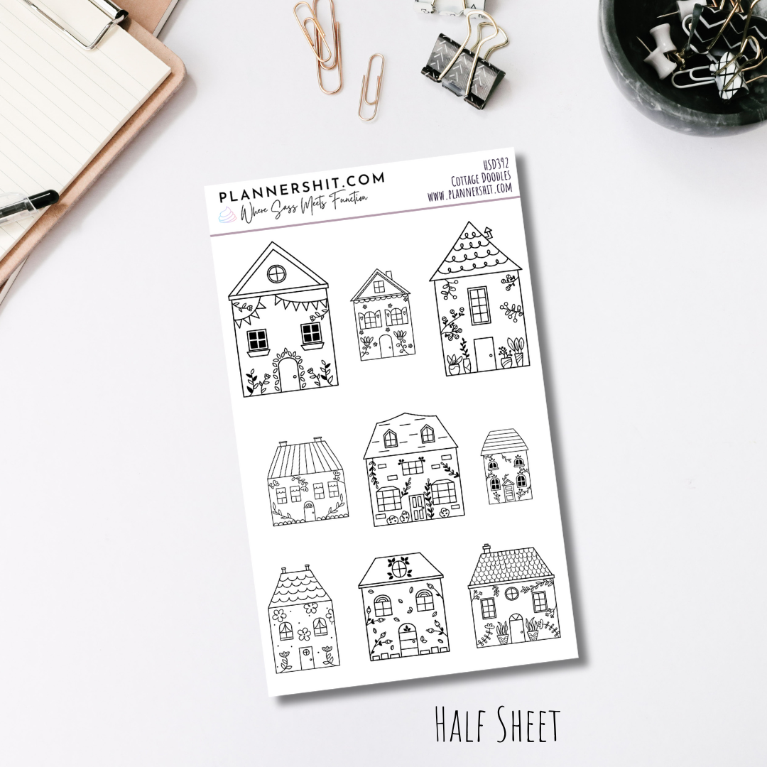 Half Sheet Planner Stickers - Cottage Doodles