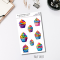 Half Sheet Planner Stickers - Rainbow Cupcakes