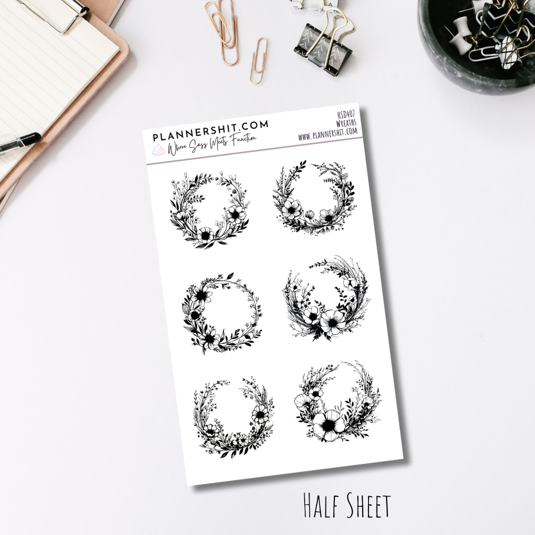 Half Sheet Planner Stickers - Wreaths
