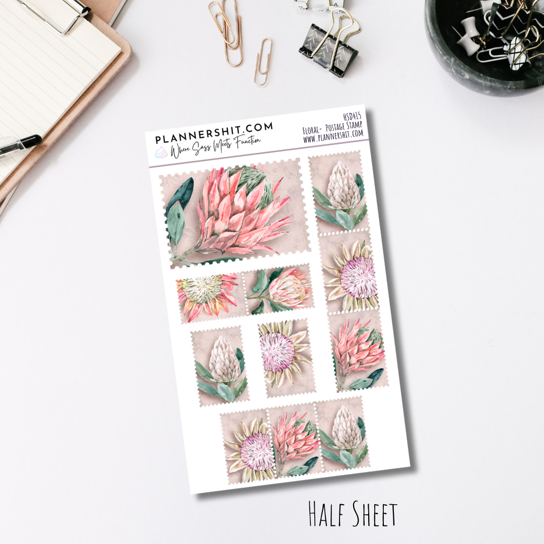 Half Sheet Planner Stickers - Floral Stamps