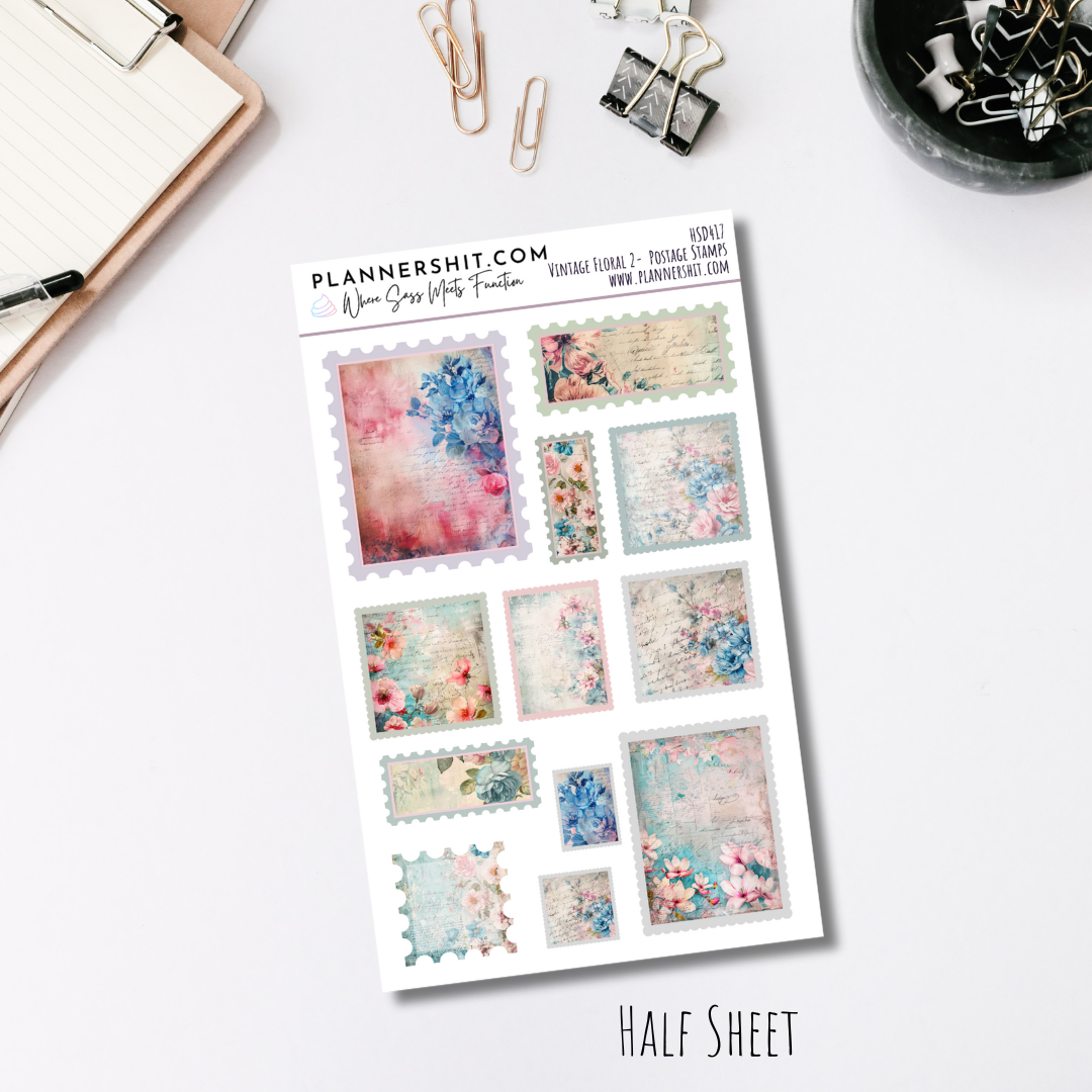 Half Sheet Planner Stickers - Vintage Floral Stamps 2