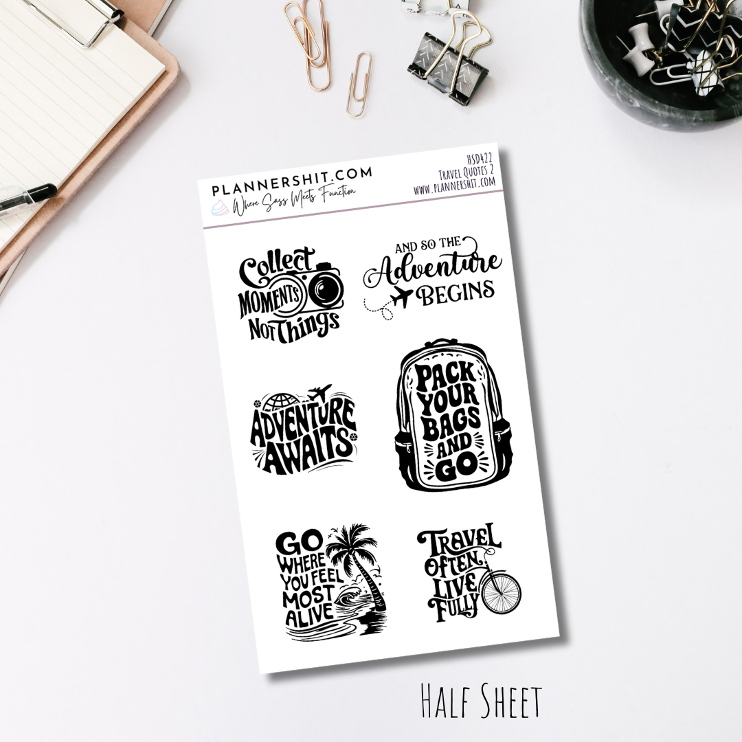 Half Sheet Planner Stickers - Travel Quotes 2