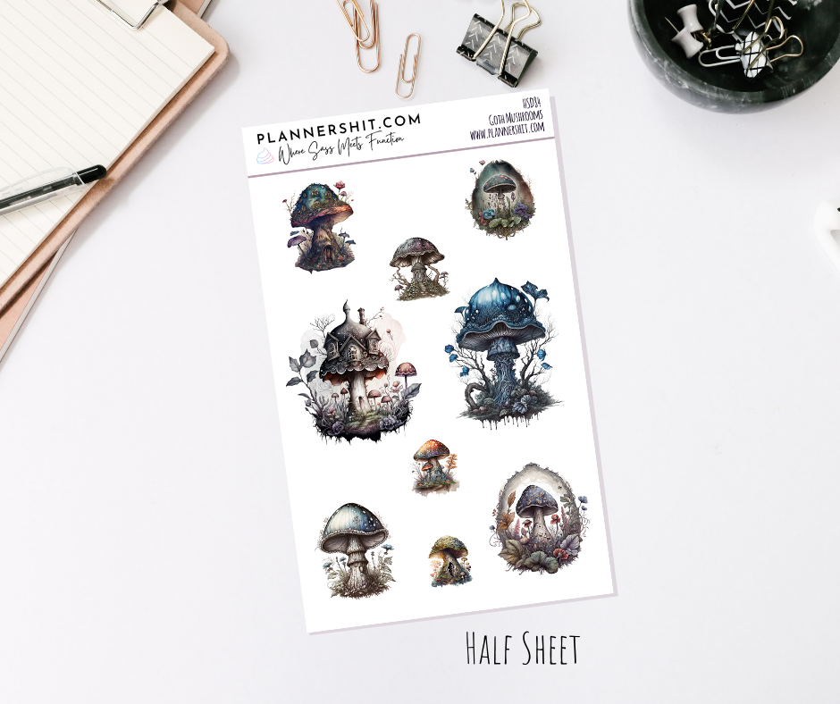 Half Sheet Planner Stickers - Goth Mushrooms