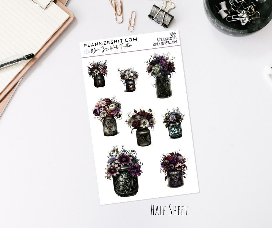 Half Sheet Planner Stickers - Gothic Mason Jars