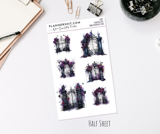 Half Sheet Planner Stickers - Cemetery Gates