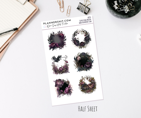 Half Sheet Planner Stickers - Gothic Floral Wreaths