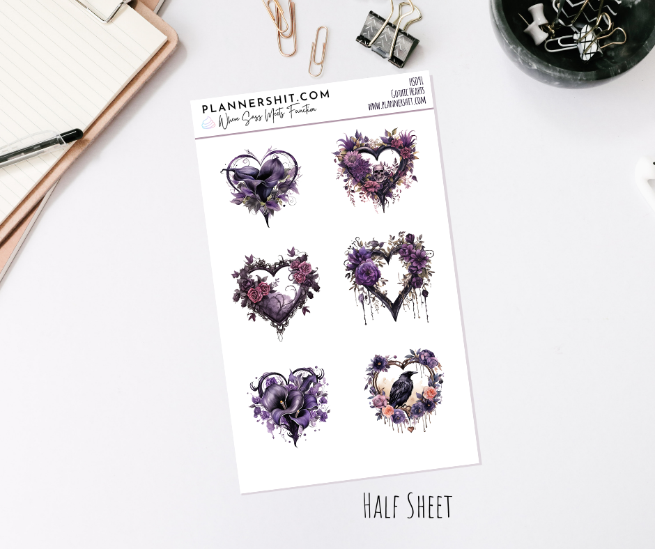Half Sheet Planner Stickers - Gothic Hearts