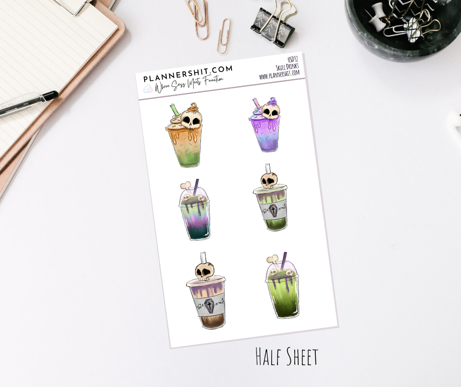 Half Sheet Planner Stickers - Skull Drinks