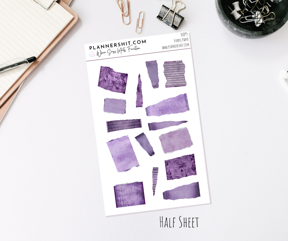 Half Sheet Planner Stickers - Purple Torn Papers