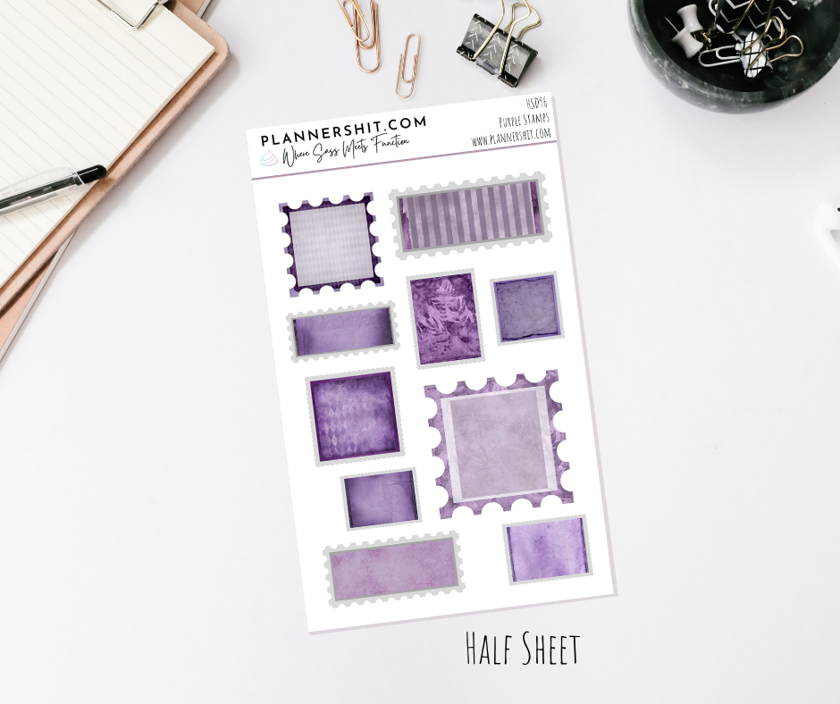 Half Sheet Planner Stickers - Purple Stamps