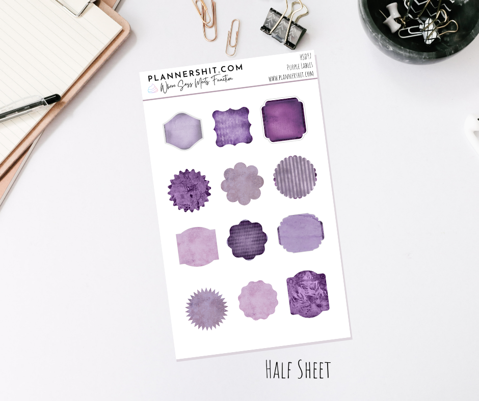 Half Sheet Planner Stickers - Purple Labels