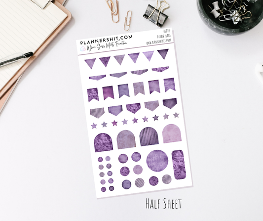 Half Sheet Planner Stickers - Purple Flags