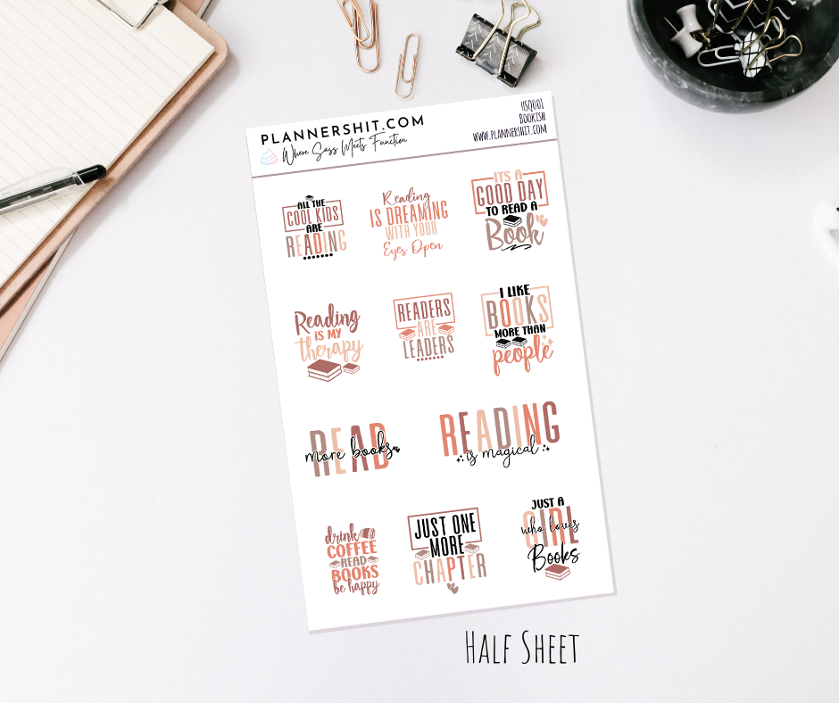 Half Sheet Quote Stickers - Bookish 1