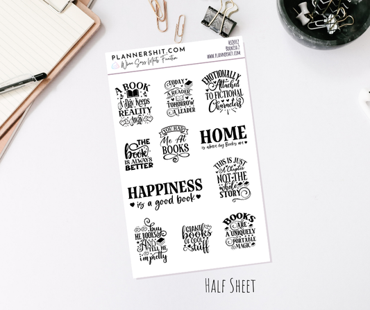 Half Sheet Quote Stickers - Bookish 2