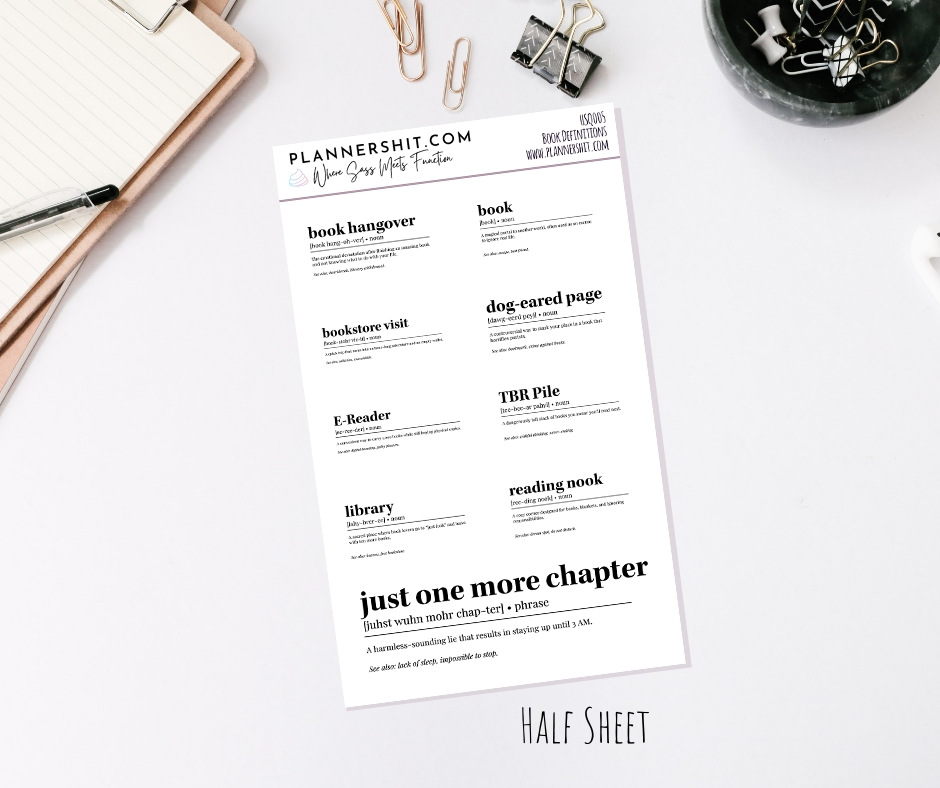 Half Sheet Quote Stickers - Bookish Definitions