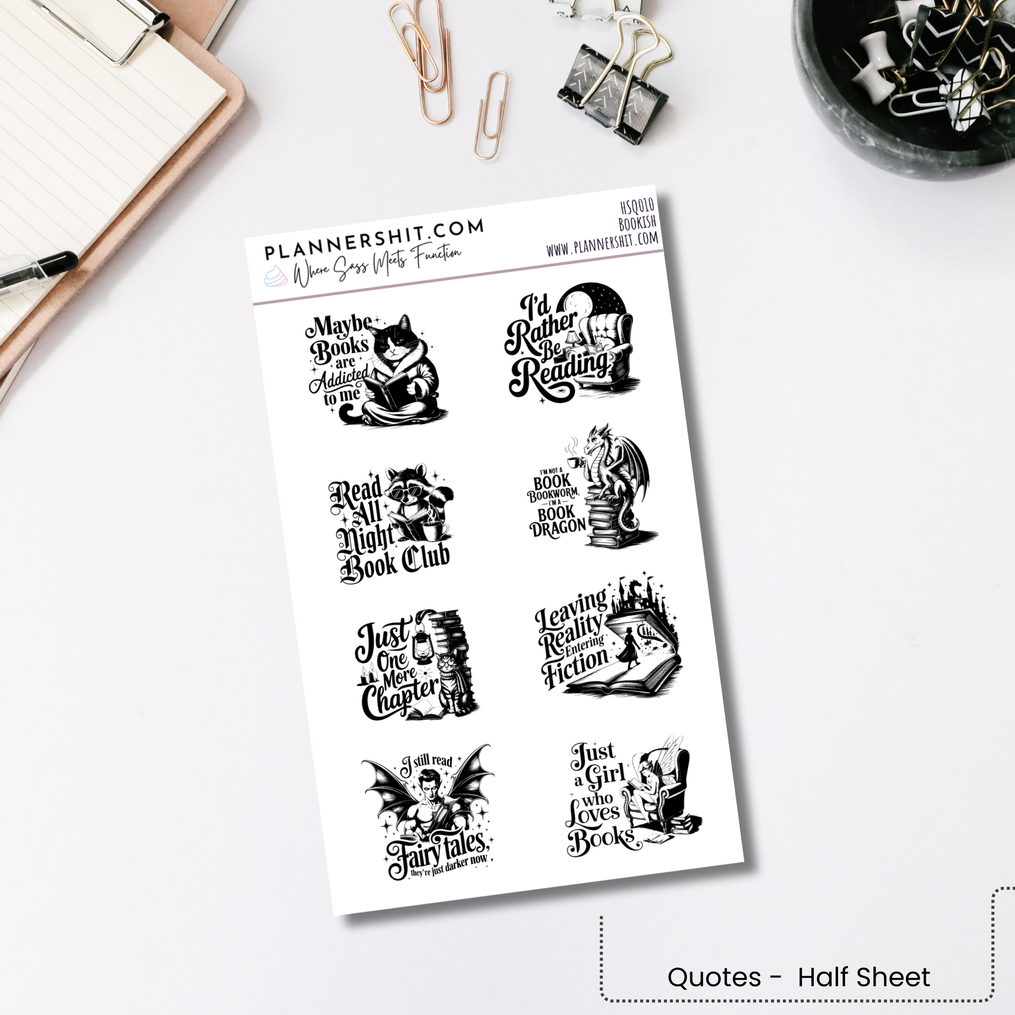 Half Sheet Quote Stickers - Bookish