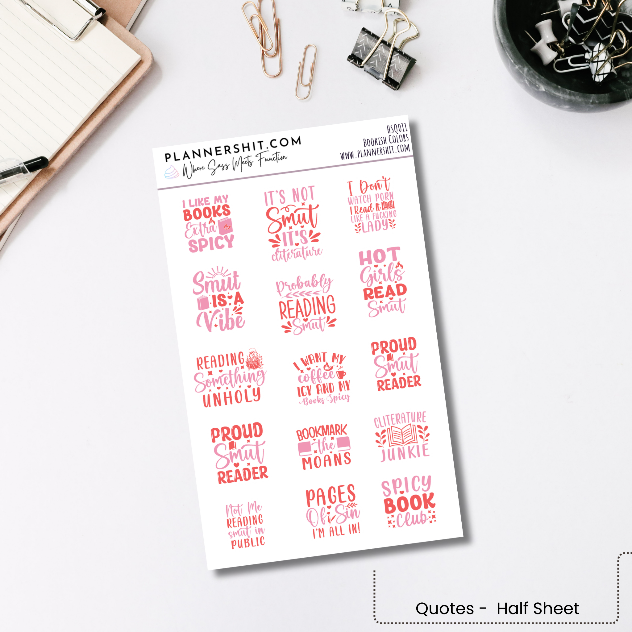 Half Sheet Quote Stickers - Bookish Colors