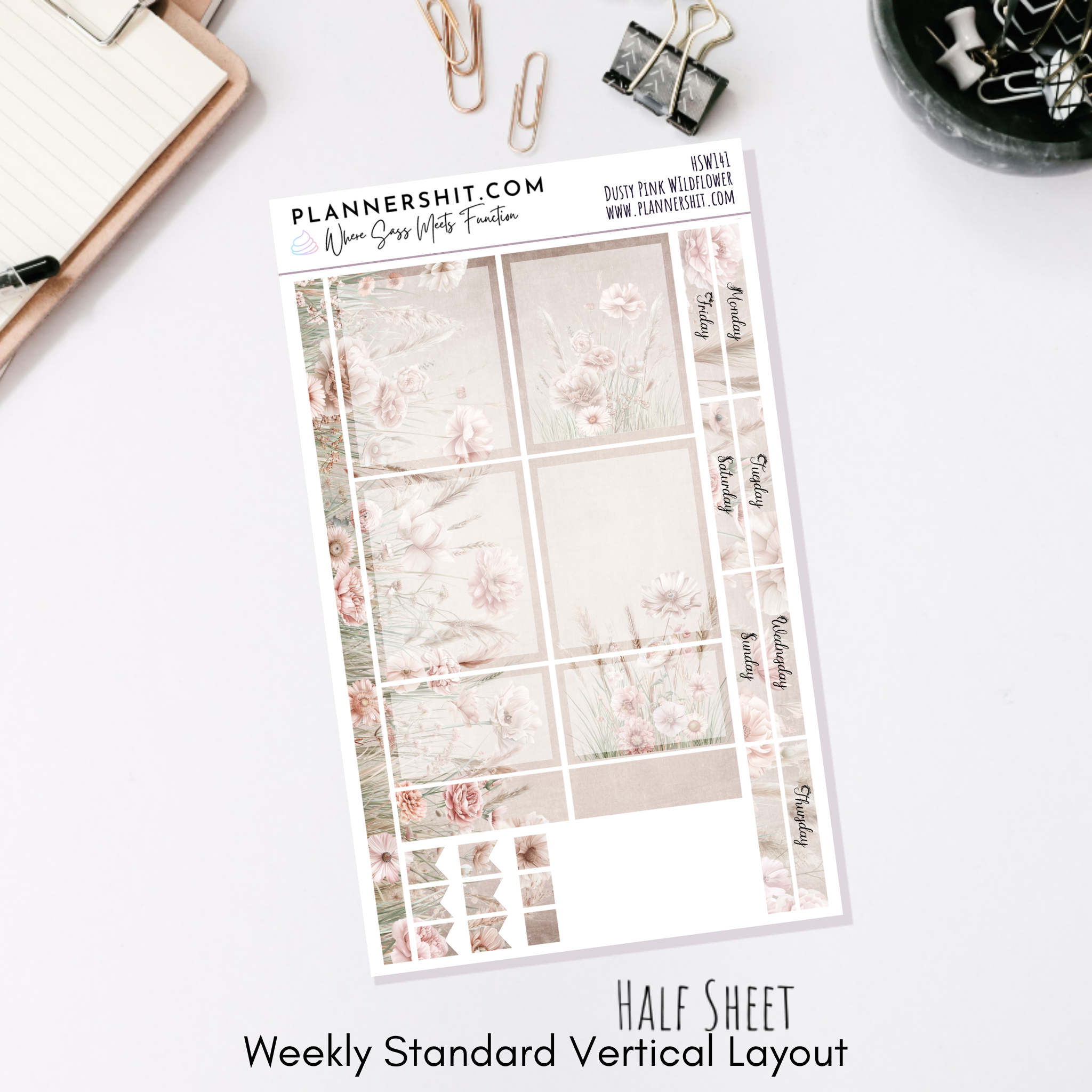 Half Sheet Weekly Mini Kit - Dusty Pink Wildflowers