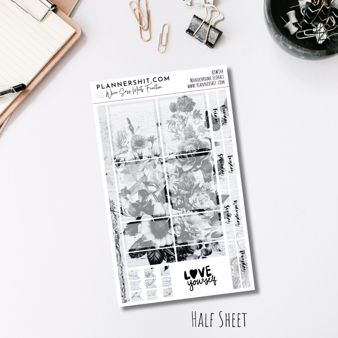 Half Sheet Weekly Mini Kit - Monochrome Florals