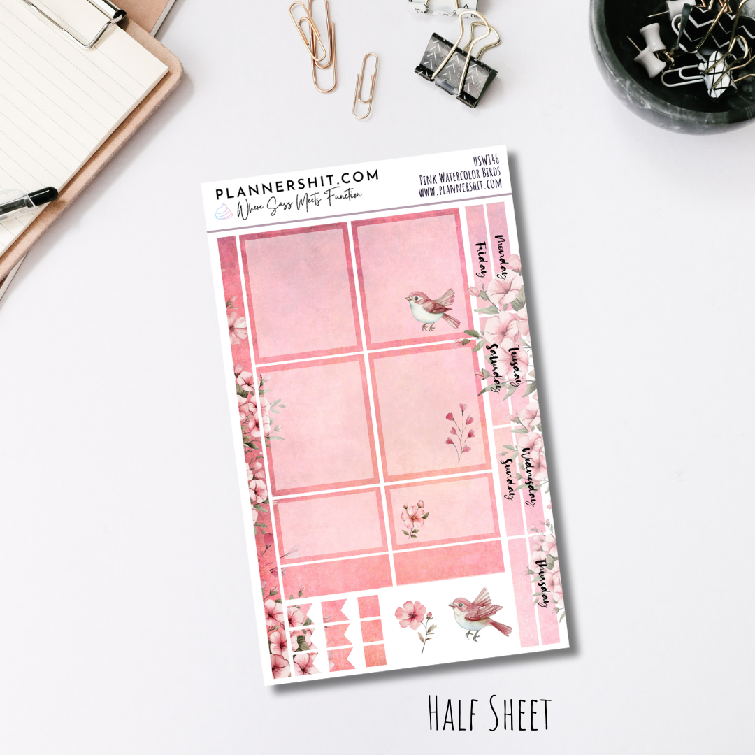 Half Sheet Weekly Mini Kit - Pink Watercolor Birds