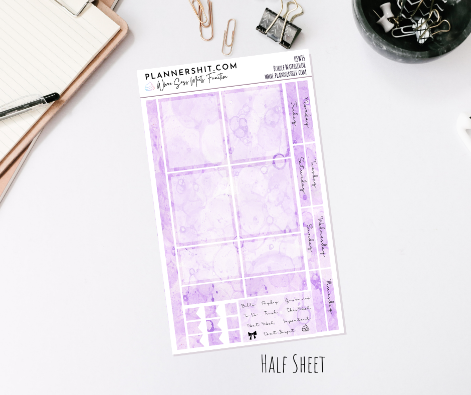 Half Sheet Weekly Mini Kit - Purple Watercolor
