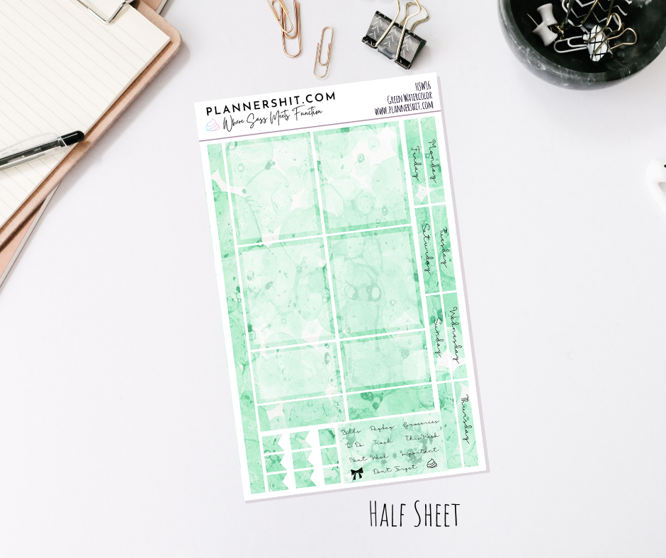 Half Sheet Weekly Mini Kit - Green Watercolor
