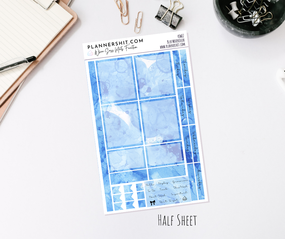 Half Sheet Weekly Mini Kit - Blue Watercolor
