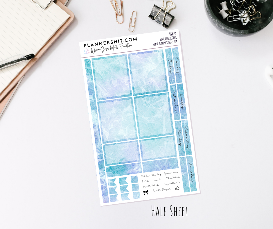 Half Sheet Weekly Mini Kit - Blue Watercolor