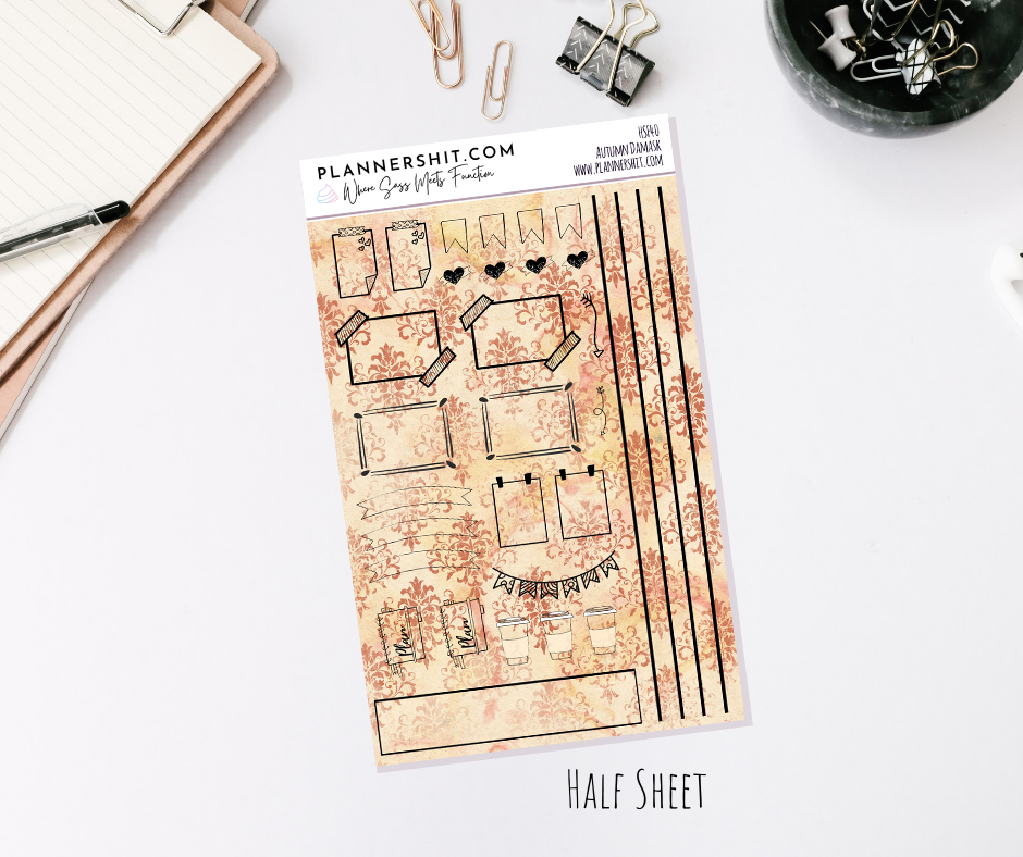 Half Sheet Planner Stickers - Autumn Damask