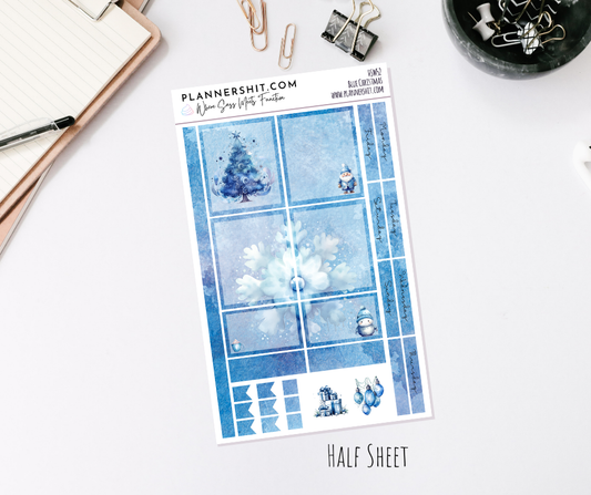 Half Sheet Planner Stickers - Blue Christmas