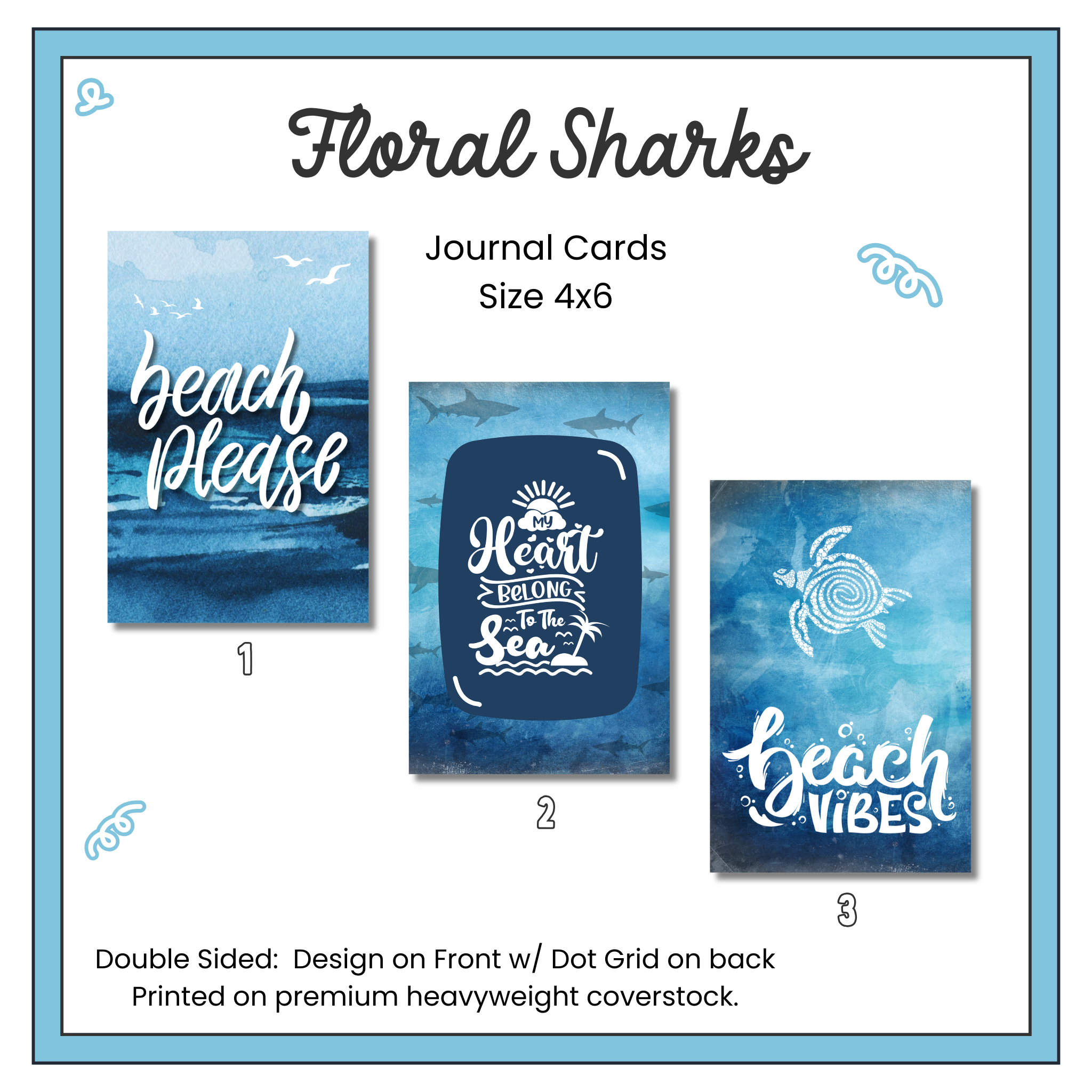 Journal Cards - Floral Sharks