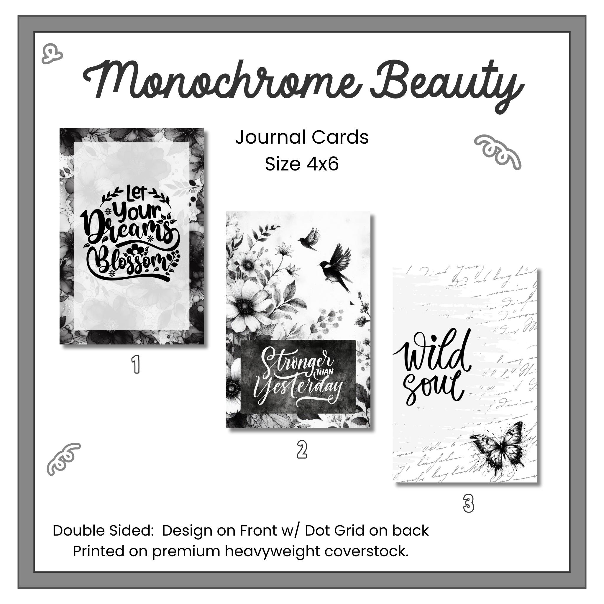 Journal Cards - Monochrome Beauty Collection