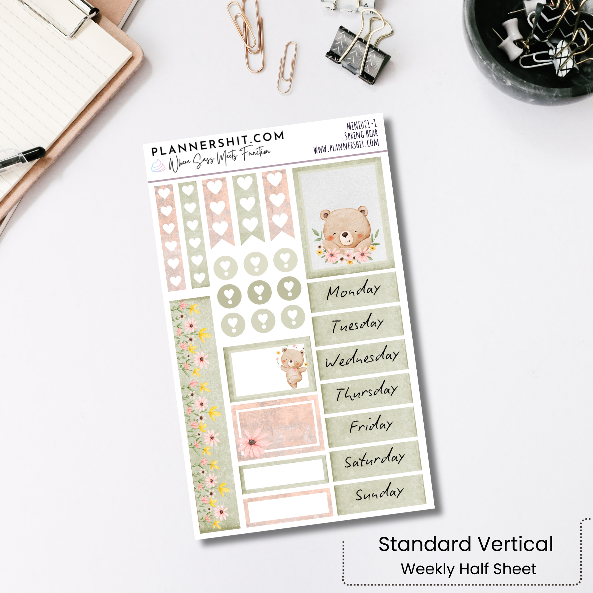 Weekly Mini Kit Planner Stickers - Spring Bear