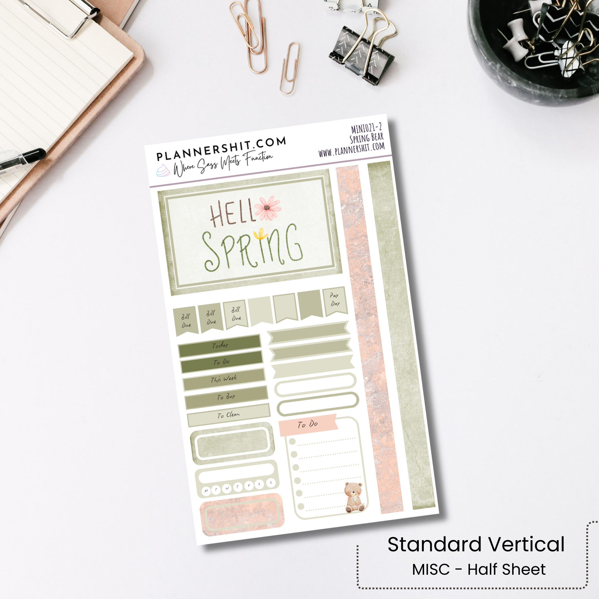 Weekly Mini Kit Planner Stickers - Spring Bear