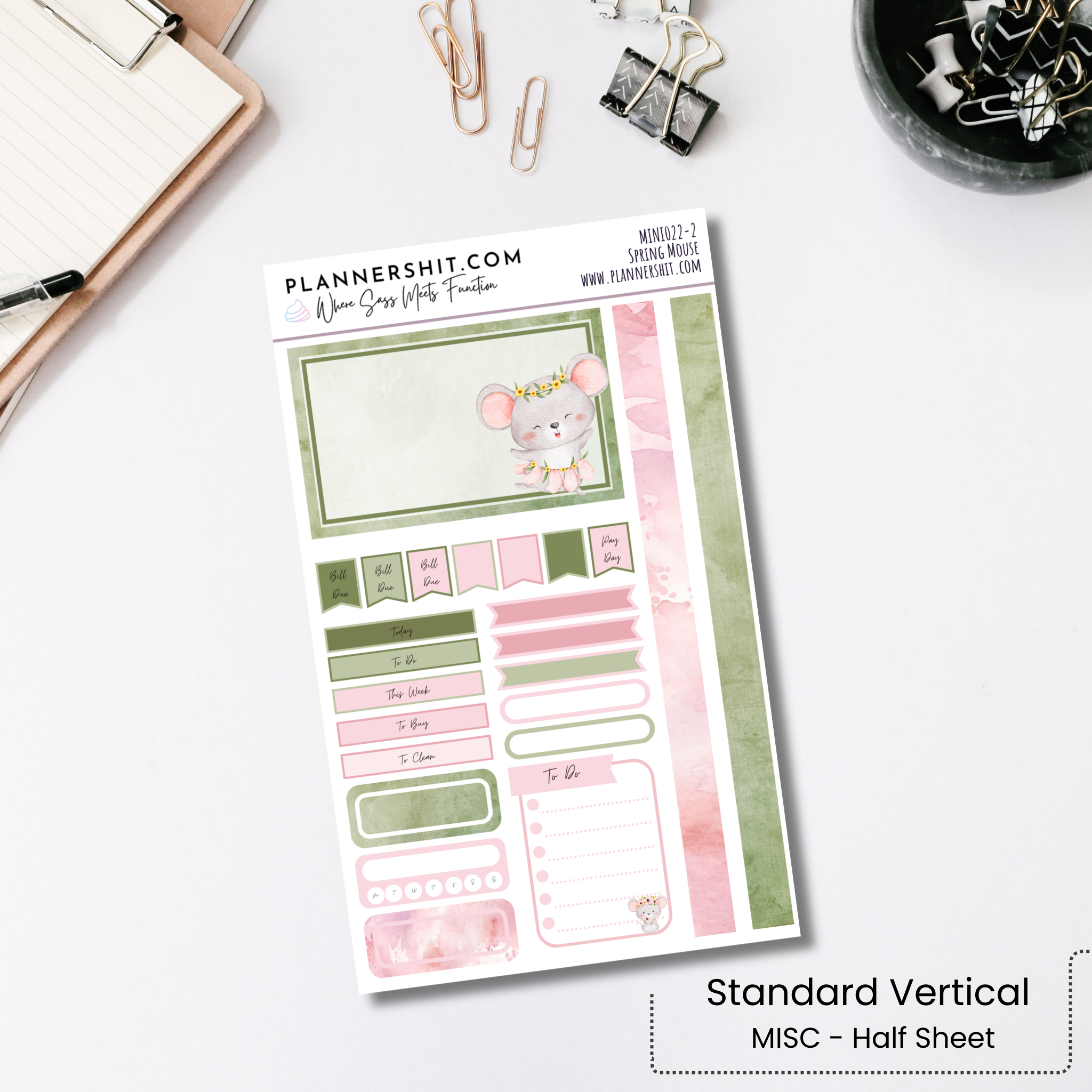 Weekly Mini Kit Planner Stickers - Spring Mouse