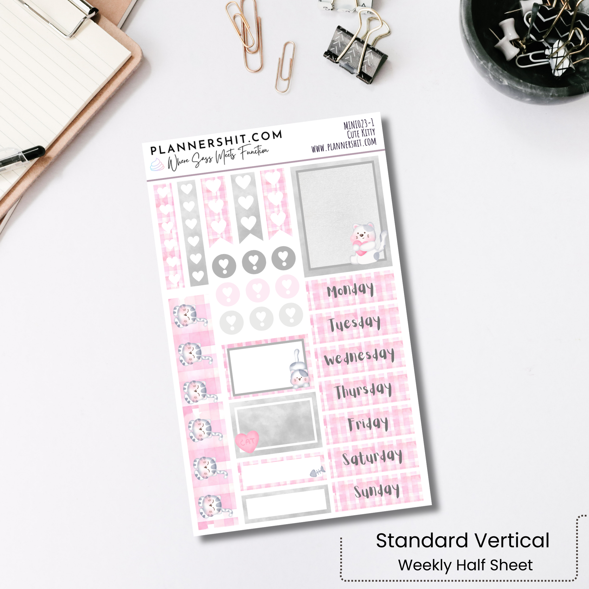 Weekly Mini Kit Planner Stickers - Cute Kitty