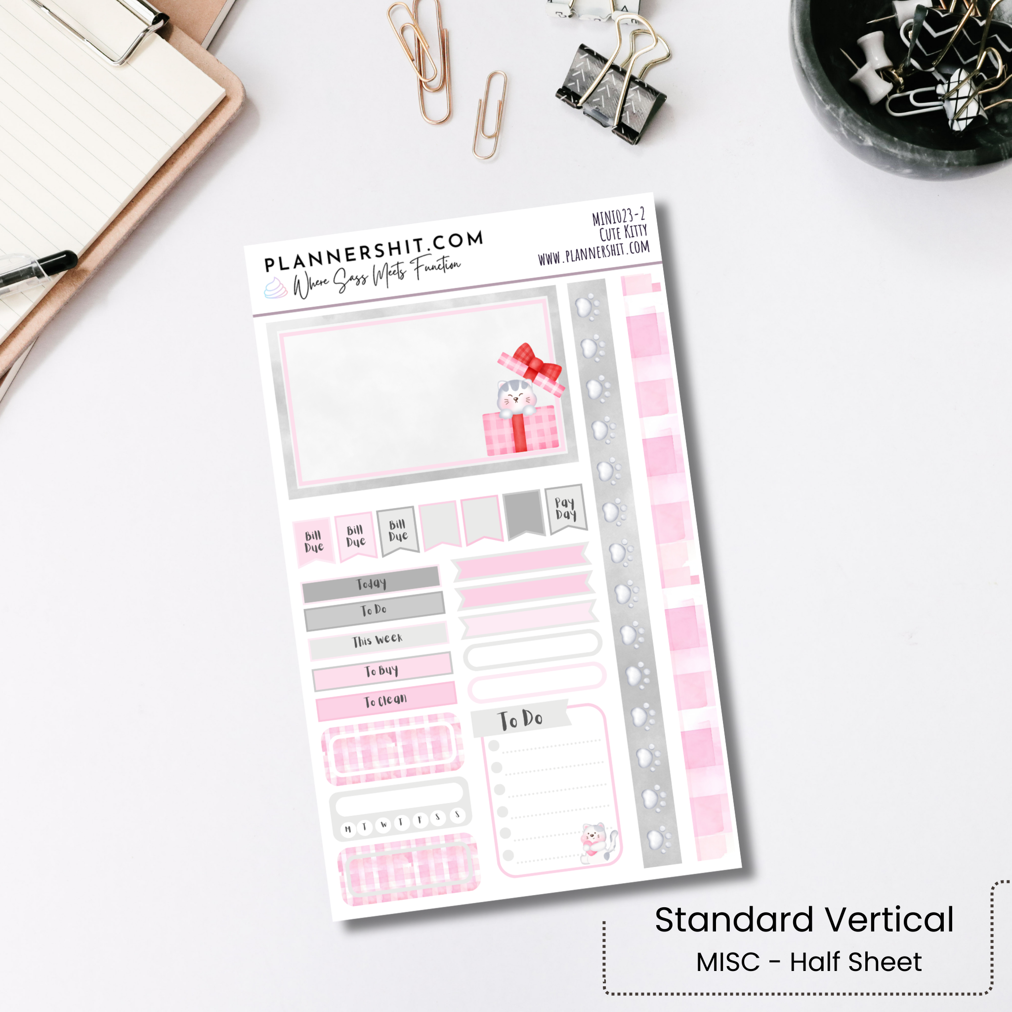 Weekly Mini Kit Planner Stickers - Cute Kitty